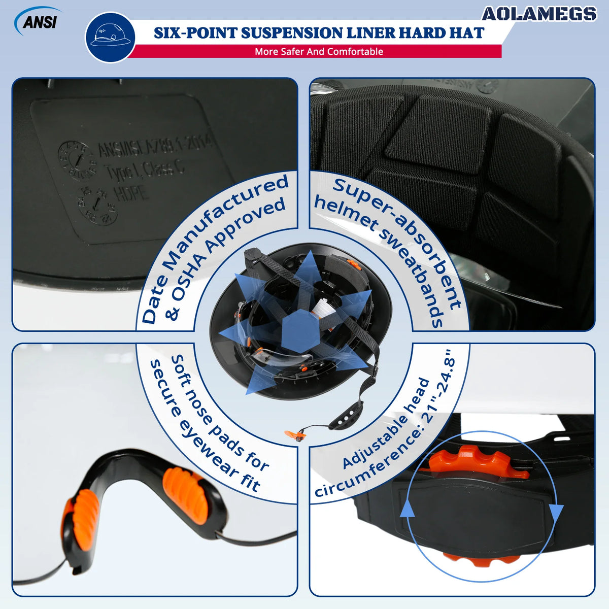 CE Full Brim Safety Helmet - HDPE Construction Hard Hat with Built-In Goggles & Earmuffs