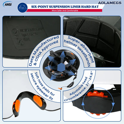 CE Full Brim Safety Helmet - HDPE Construction Hard Hat with Built-In Goggles & Earmuffs
