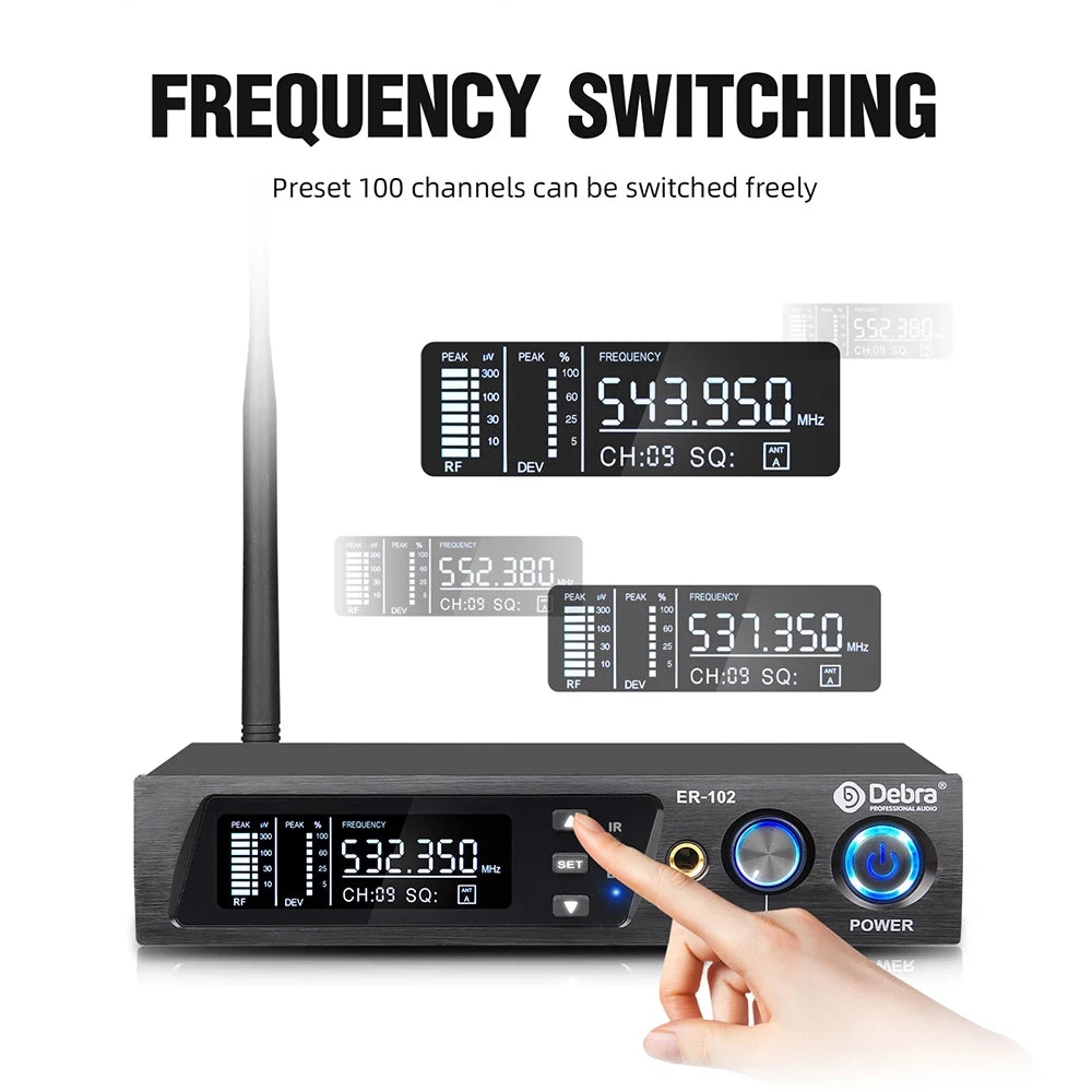 Debra ER102 UHF Wireless In-Ear Monitor System – Multiple Professional Transmitters for Small Concerts & Home Theater