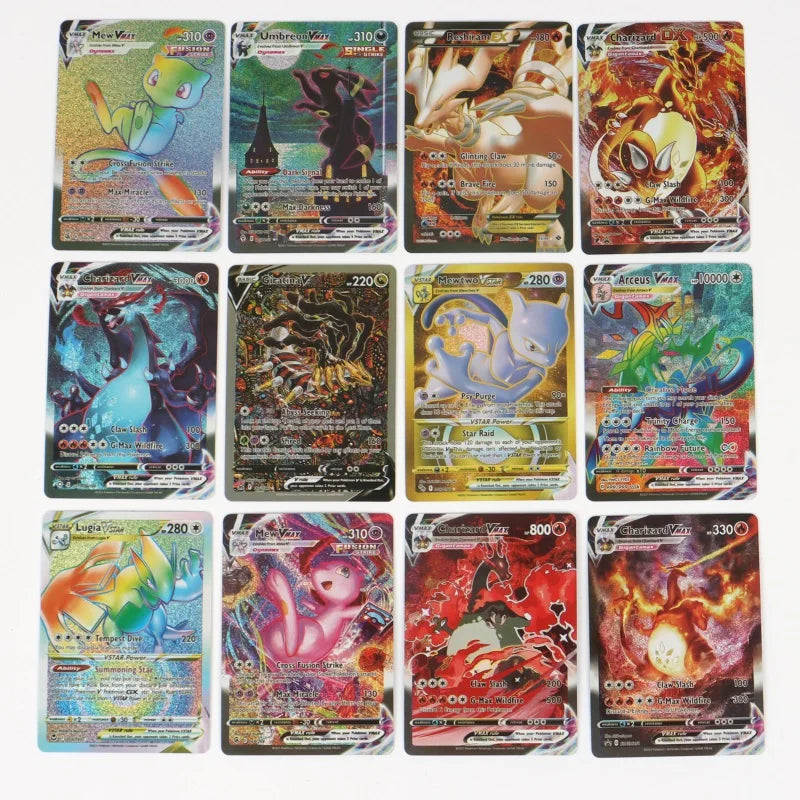60-100Pcs English Pokemon Cards – Holographic EX, Vstar, Vmax, GX, Charizard, Mewtwo & Evolution Combos
