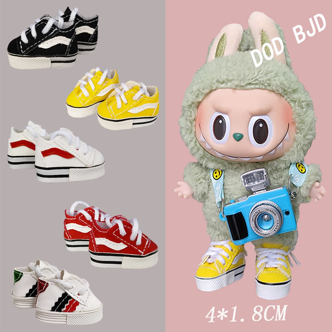 Labubu Doll Sneakers (4x1.8cm) - Shoes for 17cm Macaron Plush, 15cm EXO Cotton, & 1/6 BJD Dolls Accessories