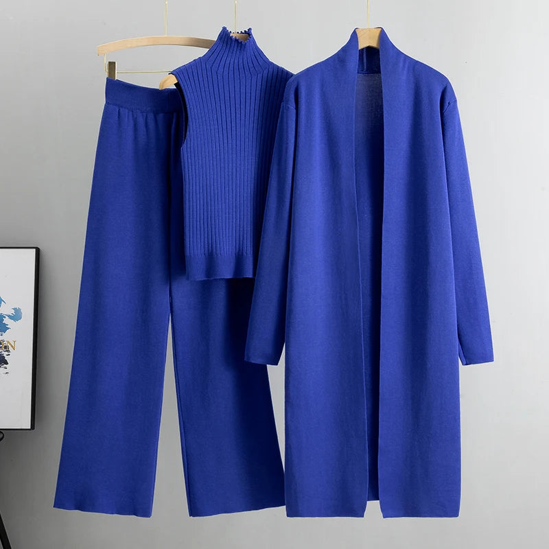 Women’s 3-Piece Tracksuit Set – Solid Tank Top, Pants & Coat, Fashionable Casual Outfit for Women