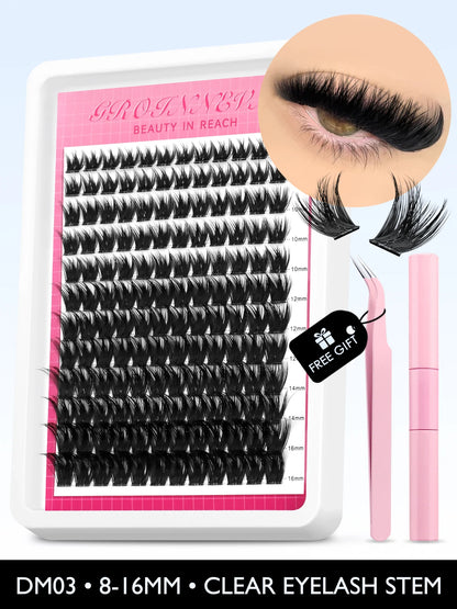 Fluffy C Curl Lash Cluster Kit (10–18mm) – DIY Eyelash Extensions Set with Bond & Seal for Natural Volume Lashes
