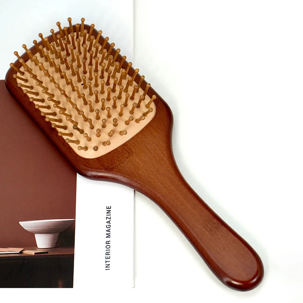 Bamboo Hair Brush with Wide Teeth & Air Bag - Smooth Scalp Massage Comb for Women Hairdressing Styling Tools