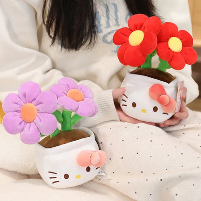 23CM Hello Kitty Plush Toy – Soft Stuffed Animal with Flower Bouquet, Perfect Christmas, Birthday & Graduation Gift