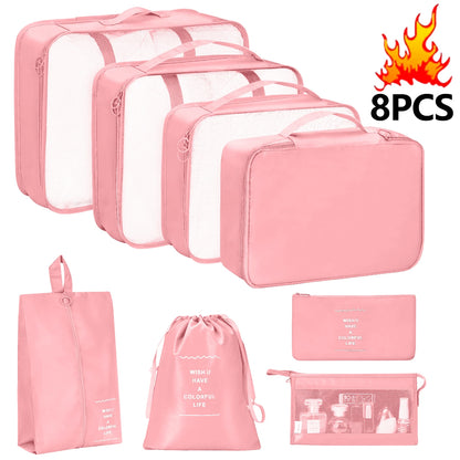 7-Pcs Travel Organizer Packing Cubes Set – Portable Luggage Storage Bags for Clothes, Shoes & Accessories