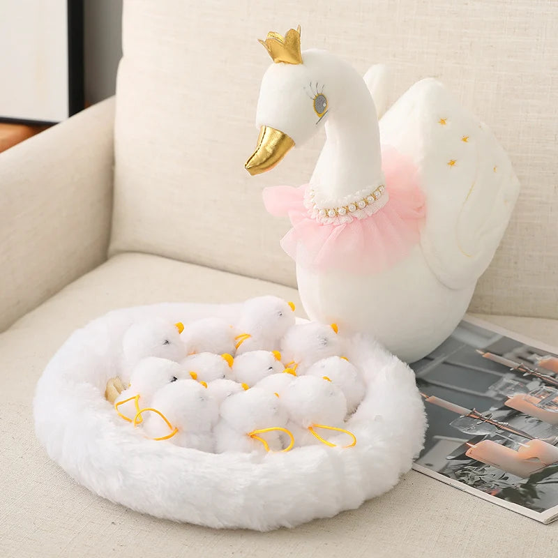 Swan & Chick Family Plush Toy — Lifelike Mother and Baby Stuffed Animals with Nest for Kids