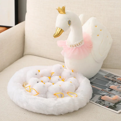Swan & Chick Family Plush Toy — Lifelike Mother and Baby Stuffed Animals with Nest for Kids