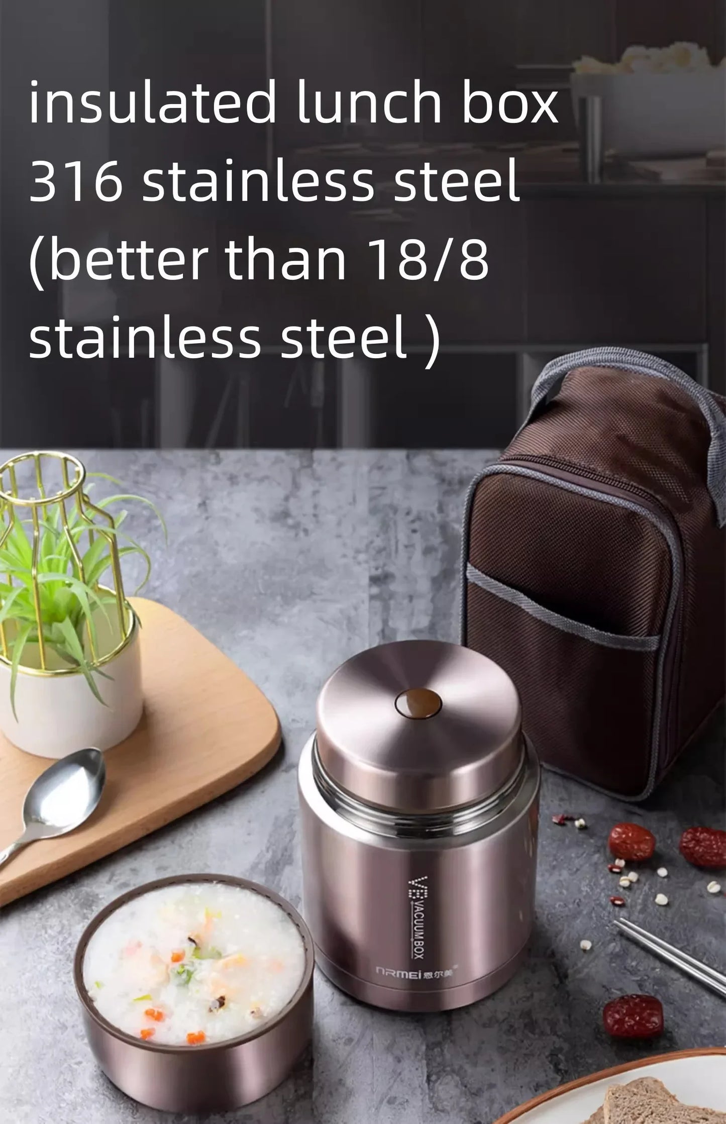 600/800/1000ml Stainless Steel Food Thermos — 316 Vacuum Insulated Lunch Jar with Spoon & Carry Bag for Kids