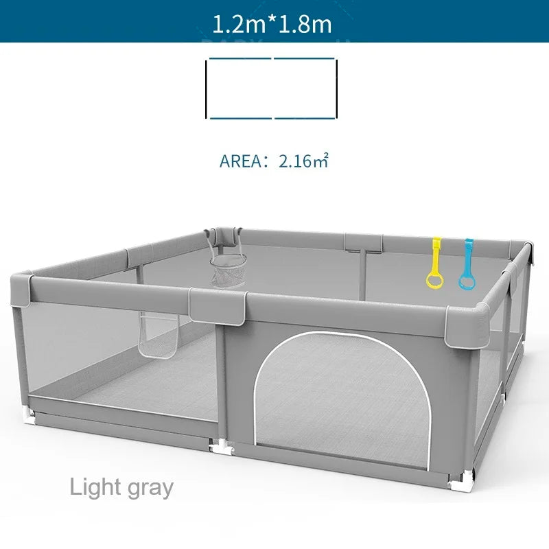 IMBABY Baby Playpen – Light Gray Corralito with Pull Ring, Child Safety Barrier Fence and Ball Box for Baby Playground