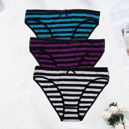 YOUREGINA Plus Size Seamless Panties - Striped Cotton Women’s Underwear Briefs 3 Pack