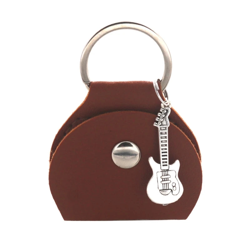G92F Guitar Plectrum Holder — Leather Pick Case with Keychain & Small Pendant for Guitar Players