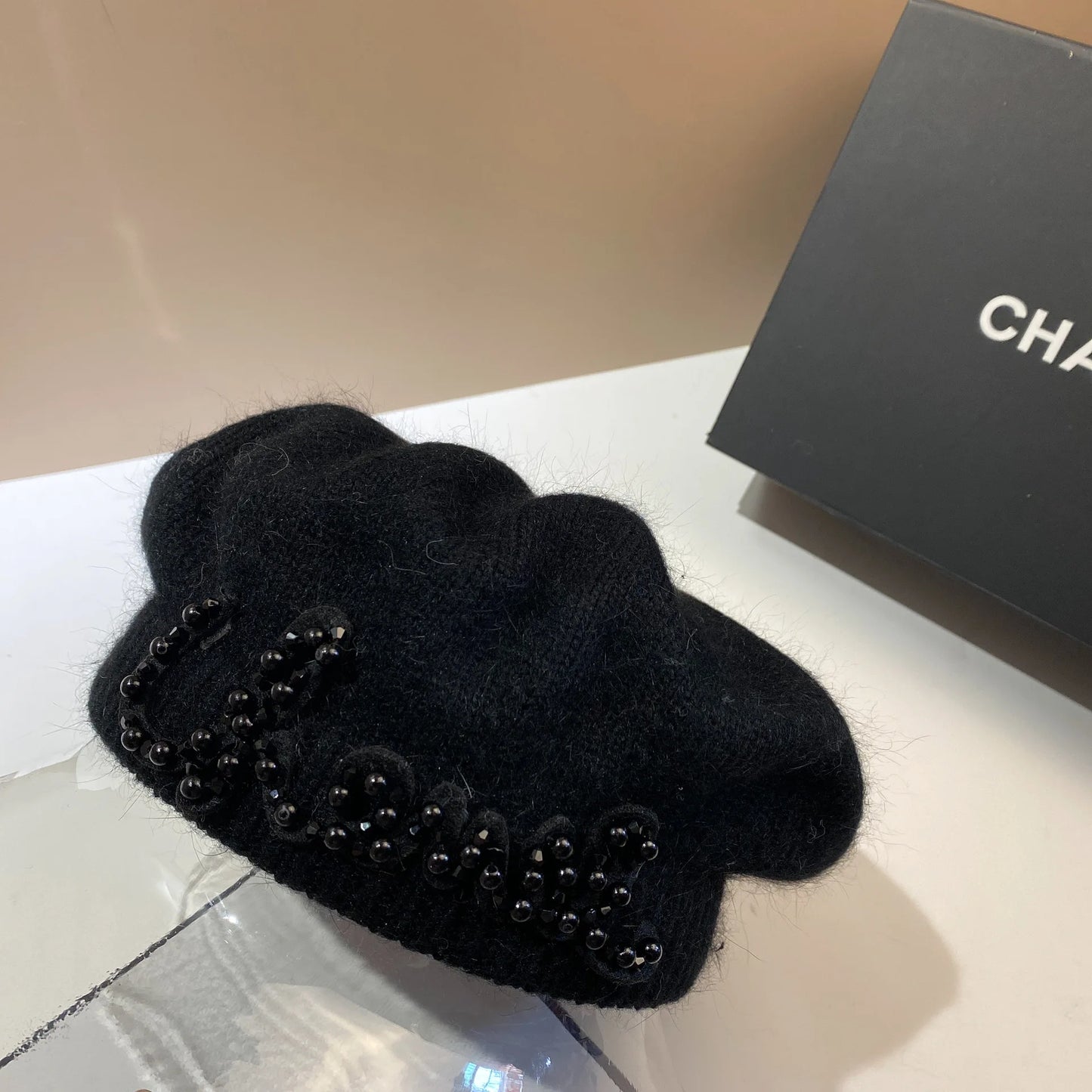 Luxury Fashion Letter Pearl Angora Fur Beret – Women's French Painter Hat, Warm Knitted Octagonal Walking Cap