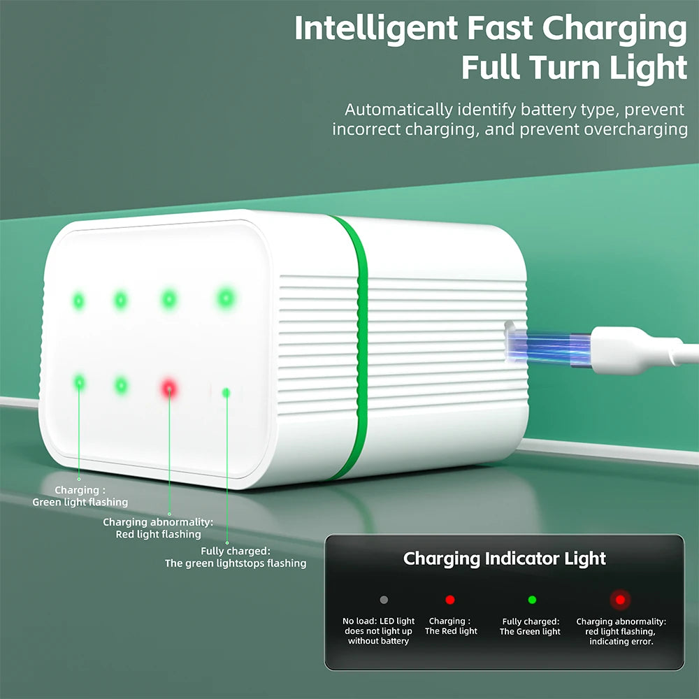 PUJIMAX LED Display 8-Slot Battery Charger – AA/AAA NiMH/NiCd 1.2V Rechargeable Battery Charger with Indicator