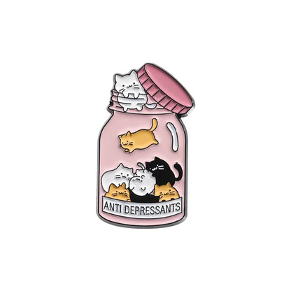 Anti-Depressant Cats Enamel Pin – Cute Cat Jar Brooch Badge for Mental Health Awareness, Cat Lovers & Gift Jewelry