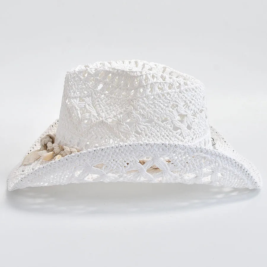 Summer Hand-Woven Straw Hat for Women – Shell-Decor Beach Sun Hat, Holiday Panama Feminino