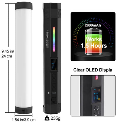 Ulanzi VL110 24CM RGB LED Light Wand – 2500K-9000K Handheld Magnetic Video Stick Light with 2600mAh Battery for Photography & Vlogging