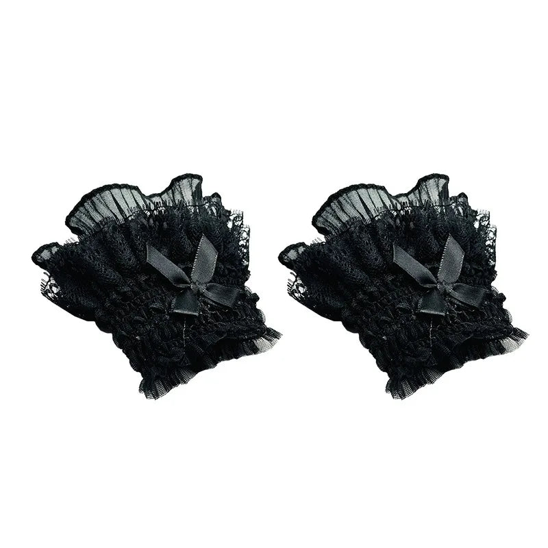 Gothic Lolita Lace Wrist Cuffs - Bowknot Maid Cosplay Accessories for Women & Girls