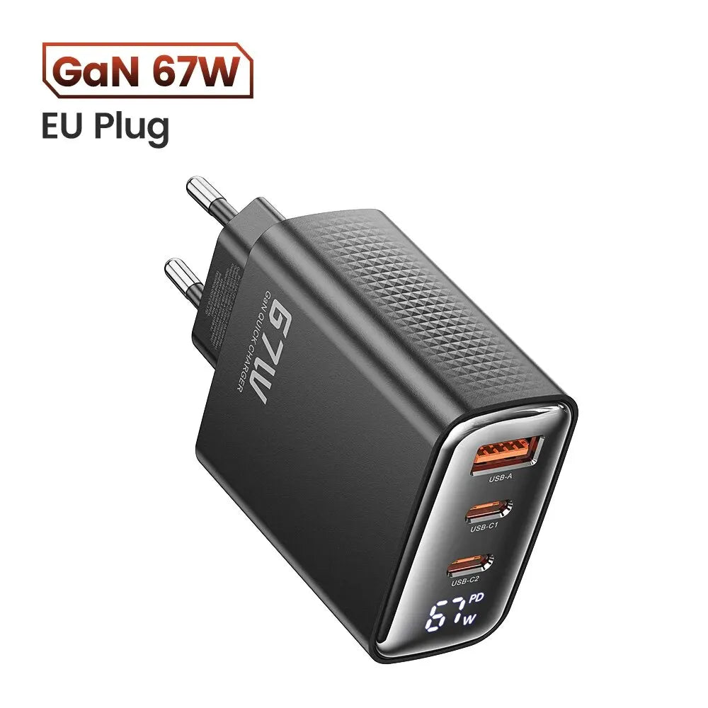 Toocki 67W GaN USB-C Charger — Digital Display Quick Charge PD PPS QC4.0 for MacBook, Laptop, iPad, iPhone 15/14