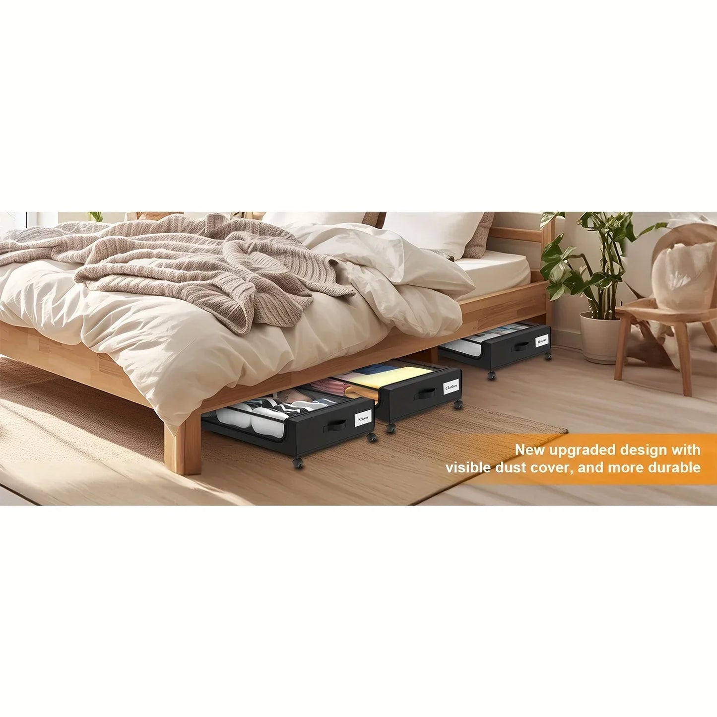 Underbed Storage Lockers with Wheels — Pull-Out Containers for Shoes & Clothes, Space-Saving for Dorms & Bedrooms