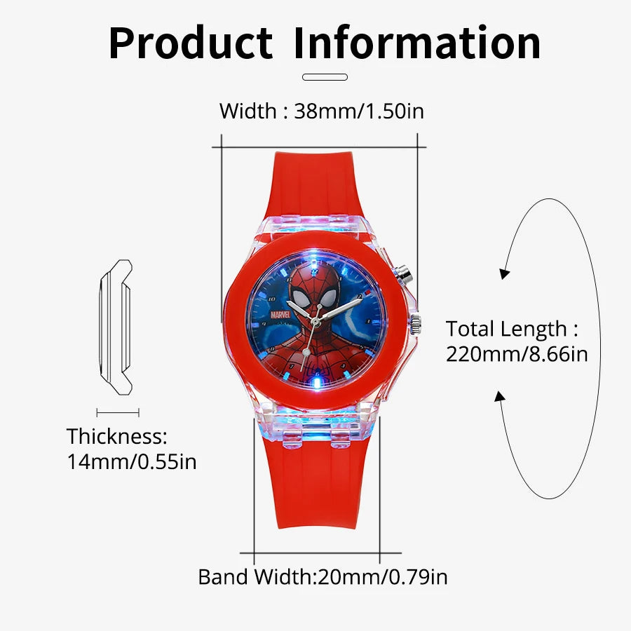 Spider-Man Kids Flash Light Watch - Silicone Strap Cartoon Digital Toy Clock Gift for Boys