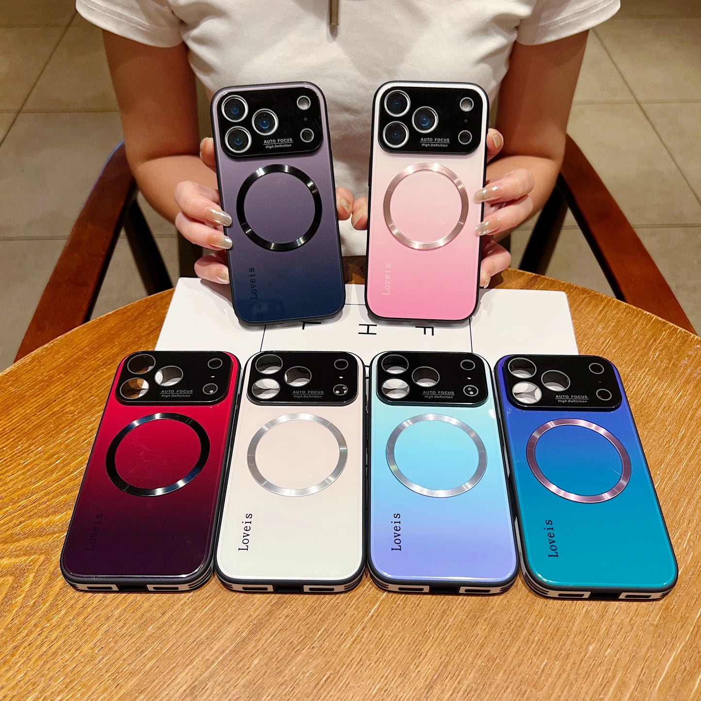 Luxury Large Window MagSafe Phone Case for iPhone 18 17 16 15 14 13 12 Pro Max Plus - Magnetic Gradient Streaming Protective Cover