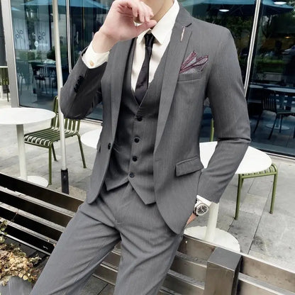 Men’s British Style 3-Piece Suit Set - Slim Fit Vest & Trousers Formal Banquet Fashion Ensemble