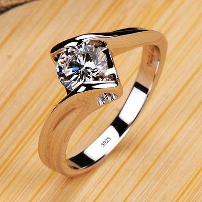 18K White Gold Color Solitaire Ring - 2 Carat Zirconia Diamond Style Wedding Band Luxury Jewelry for Women