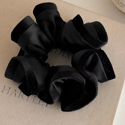 Velvet-Edged Satin Bloom Scrunchie - Elegant Hair Tie for Everyday Style
