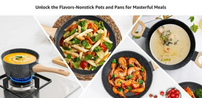 SODAY 12 Piece Granite Nonstick Cookware Set - Induction Compatible Kitchen Pots and Pans