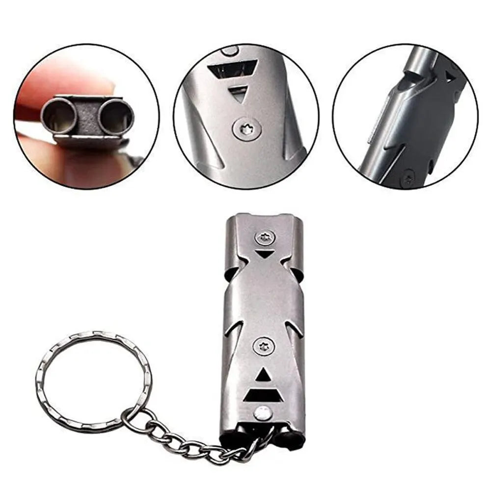 High Decibel Double Pipe Whistle Pendant Keychain - Portable Outdoor Survival Tool - Multifunction Whistle (1PC)