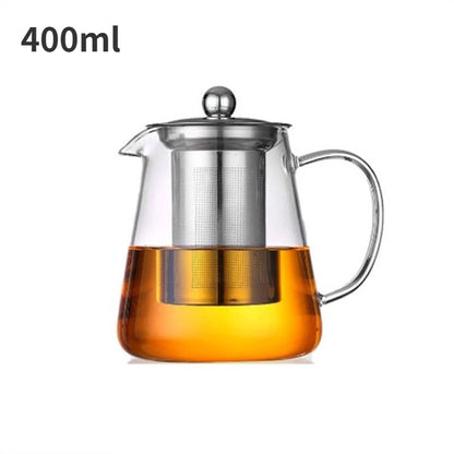 Heat-Resistant Glass Teapot with Stainless Steel Tea Strainer Infuser – Flower Kettle Kung Fu Teaware Set for Puer & Oolong Tea