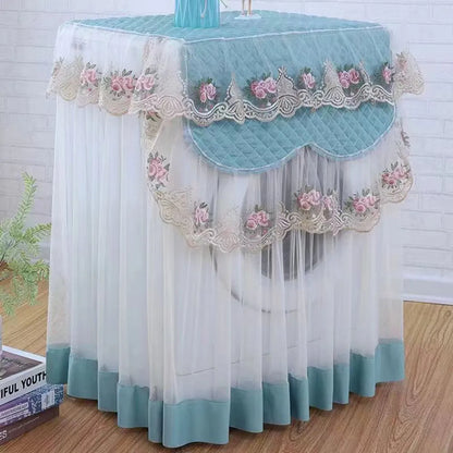 Romantic Lace Washing Machine Cover - Dustproof Dryer Dust Cover with Embroidery Floral Design - Home Decor Protector for Washing Machine