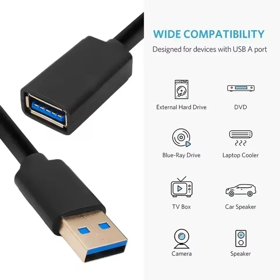 USB 3.0 Extension Cable - High-Speed USB 2.0/3.0 Data Transfer Cord for Smart TV, Xbox One, SSD, PC & Laptop 0.5–3M