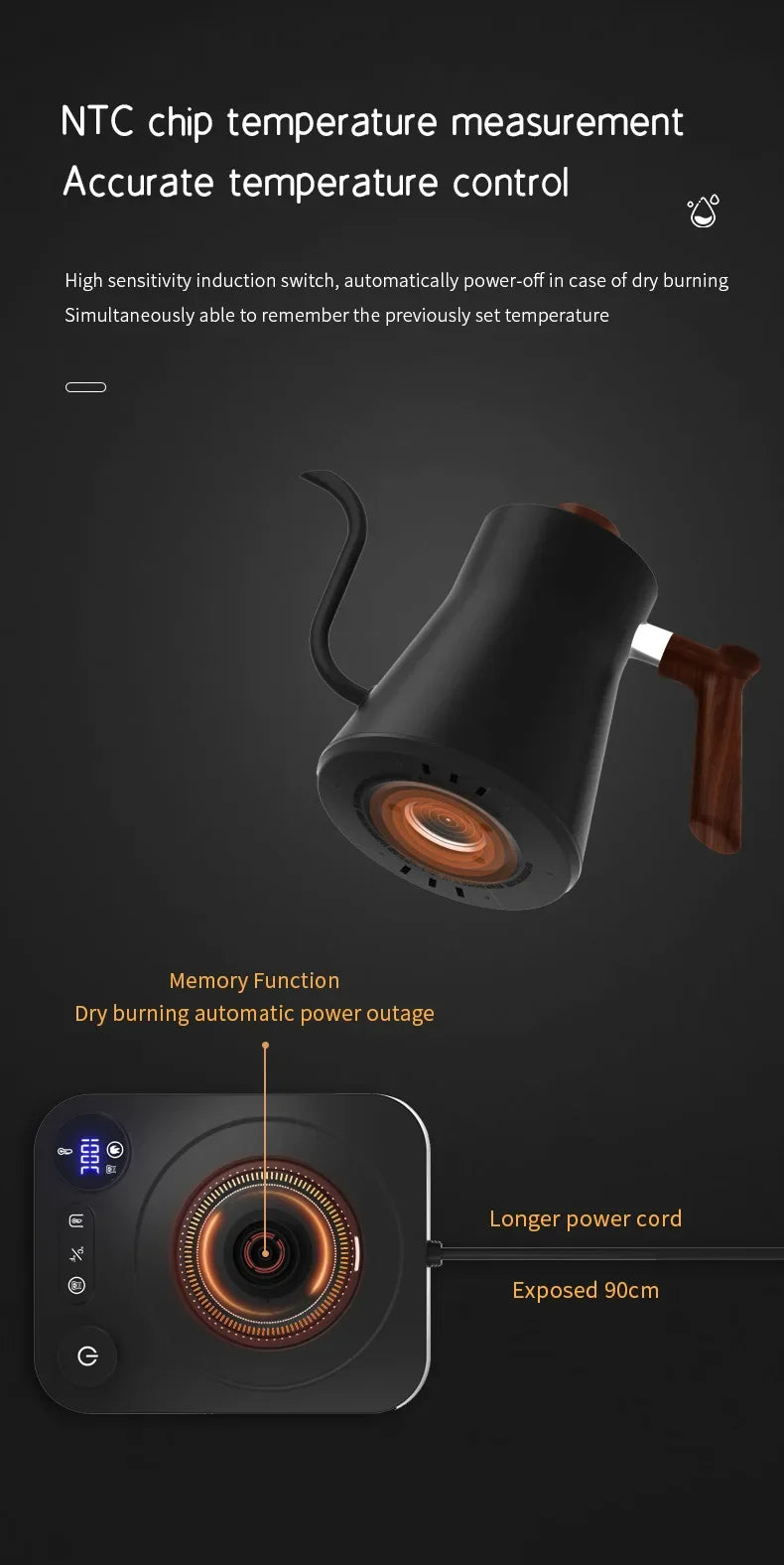 900ml Smart Electric Kettle — Constant Temperature Gooseneck Pot for Hand-Brewed Coffee & Milk Powder