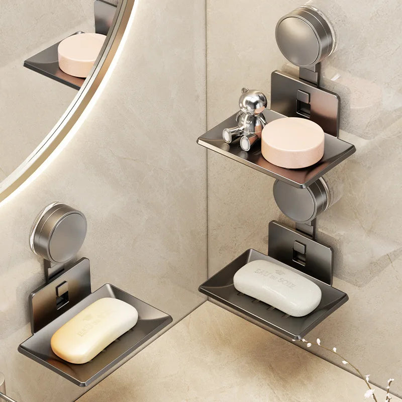 Suction Cup Soap Holder - No-Drill Wall-Mounted Bathroom Soap Dish with Drainage