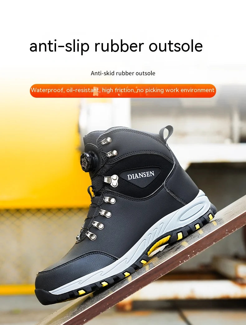 Rotating Button Safety Shoes for Men – Steel Toe, Indestructible, Puncture-Proof Work Sneakers & Protective Boots