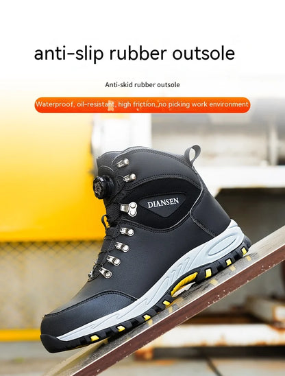 Rotating Button Safety Shoes for Men – Steel Toe, Indestructible, Puncture-Proof Work Sneakers & Protective Boots