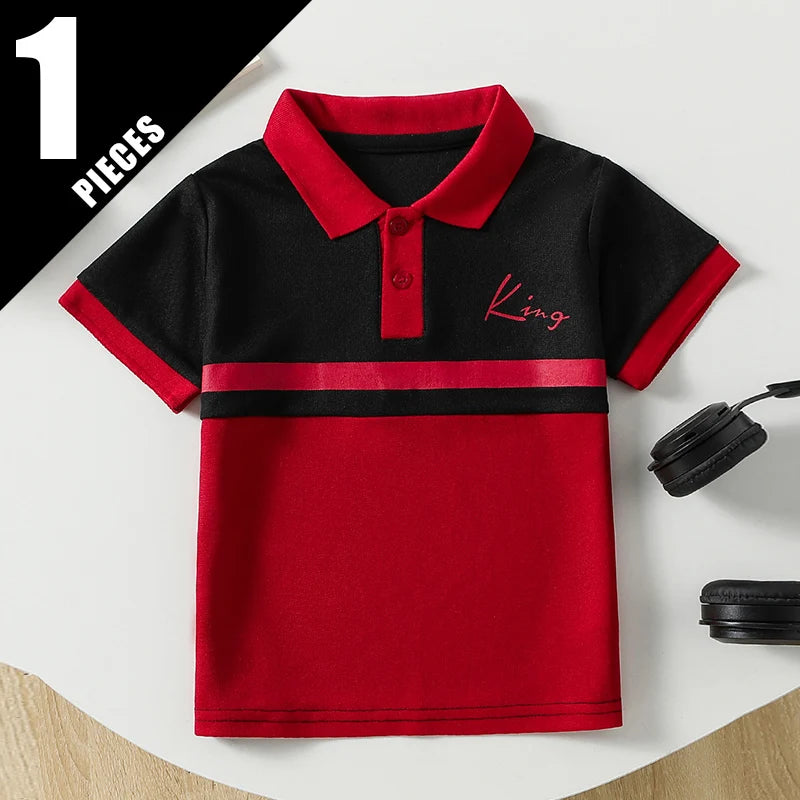 Boys' Striped Polo T-Shirt - Casual Short-Sleeve Lapel Top for Kids