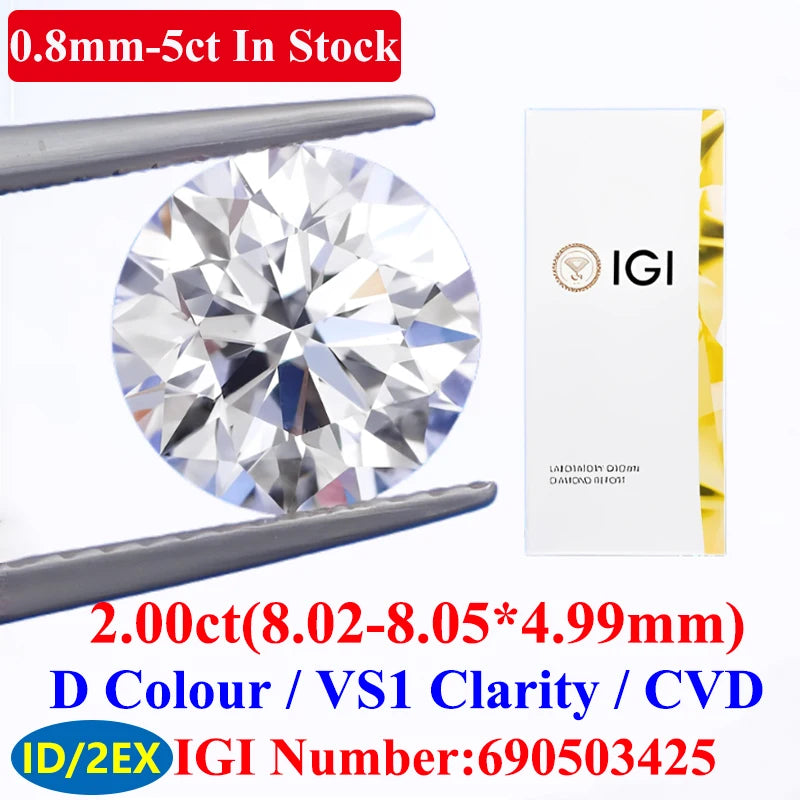 0.1–5CT Super White Lab-Grown Diamond Loose — IGI/GIA Certified, HPHT & CVD, DEFG VVS-SI, Diamond Tester Approved for Wedding Jewelry