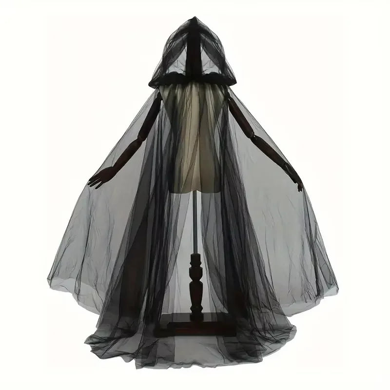 Black Witch & Vampire Cosplay Cloak - Double-Layer Bridal Shawl for Halloween Costumes, Parties, and Dress-Up Events