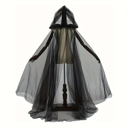Black Witch & Vampire Cosplay Cloak - Double-Layer Bridal Shawl for Halloween Costumes, Parties, and Dress-Up Events