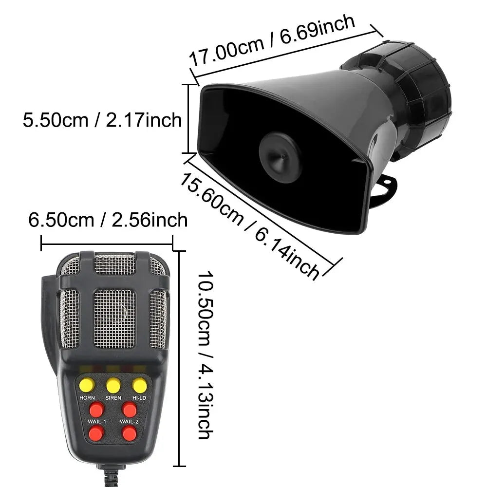 100W Car Warning Alarm System - 12V Emergency Amplifier with Police Siren, Air Horn, Megaphone, and Loud Car Horn for PA System