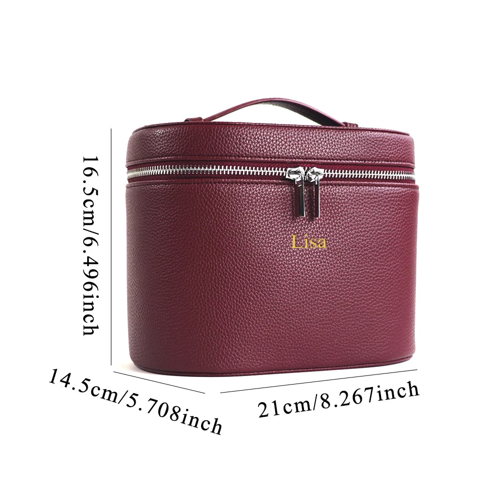 Custom Name Cosmetic Bag - Portable Large Capacity PU Leather Makeup Organizer with Internal Storage Box for Travel