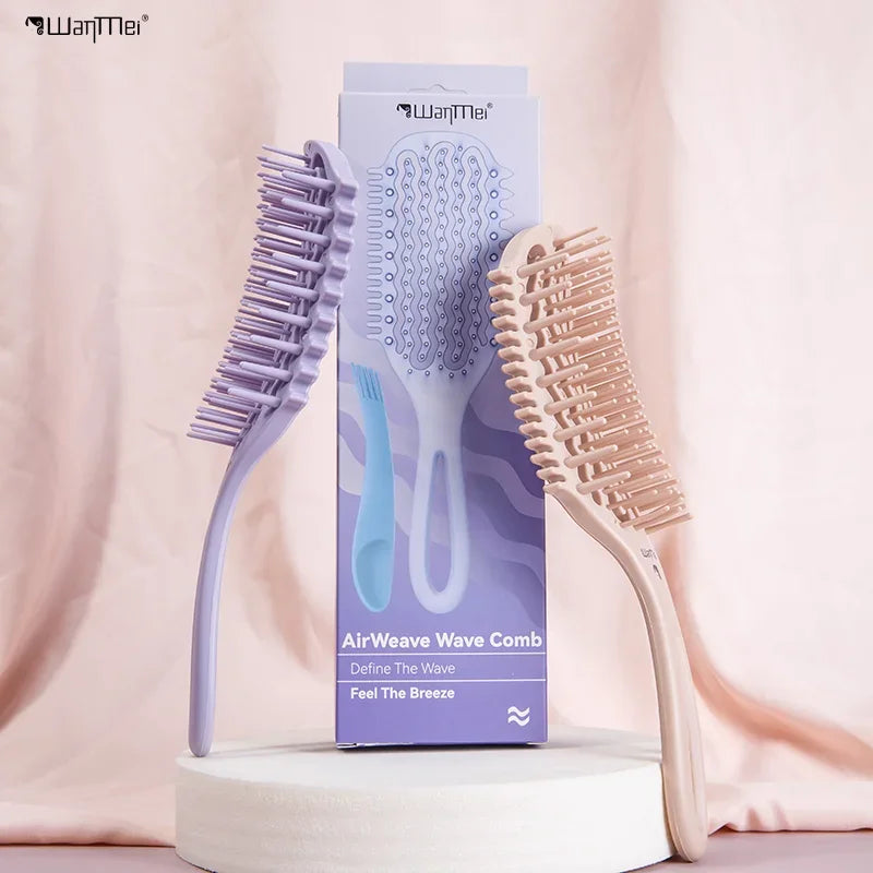 WANMEI Air Cushion Detangler Brush Set – Scalp Massage Comb, Cleaner & 52 Hair Bands, Anti-Frizz Wet/Dry Styling Tool
