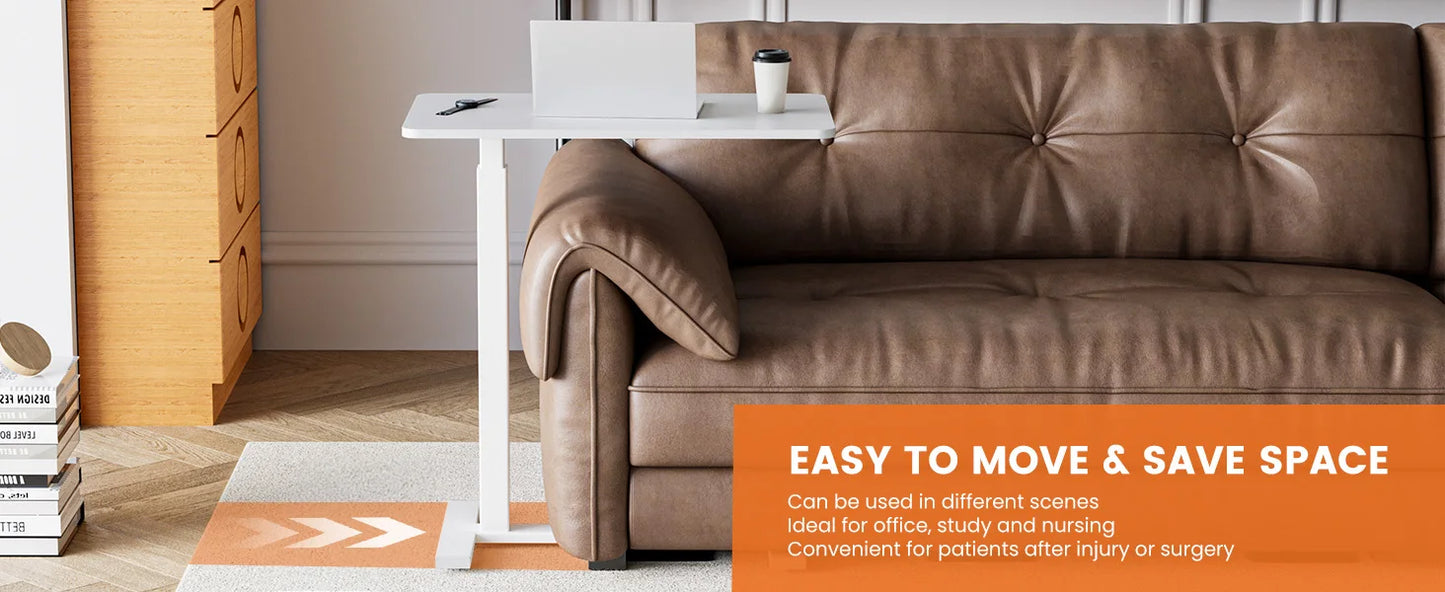 Overbed Bedside Table – Adjustable Height Sofa Table with Hidden Wheels for Laptop & Mobile Use