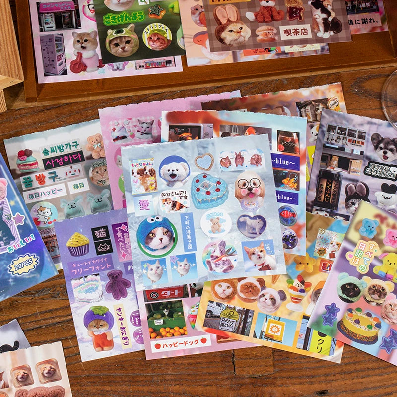 20 Sheets PET Cartoon Sticker Book - Retro Decorative Stickers for Scrapbooking Diary DIY Stationery Supplies