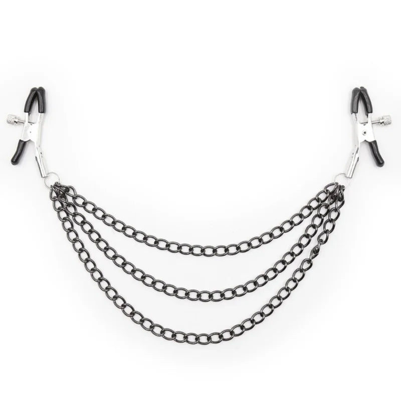 Metal Chain Nipple Clamps - Adult BDSM Sensation Clips for Couples’ Intimate Play