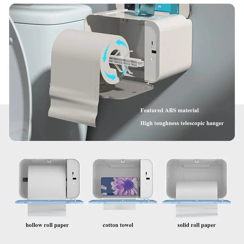 Induction Automatic Toilet Paper Holder with Shelf - Wall-Mounted Dispenser, WC Paper Rack for Bathroom Accessories