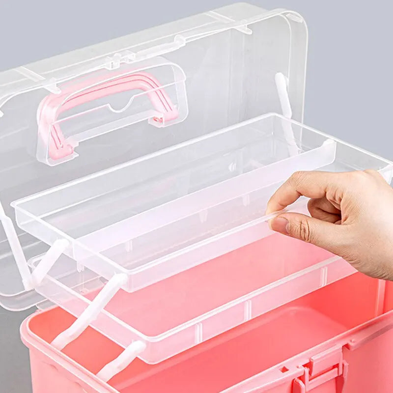 Three-Layer Transparent Plastic Craft Storage Box - Sewing and Folding Tool Box for Art Students, Miscellaneous Storage